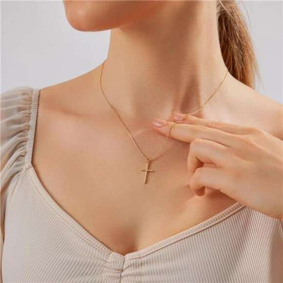 14K Real Gold Cross Necklace Pendant Chain for Women Easter Christian Gifts - Picture 5 of 6